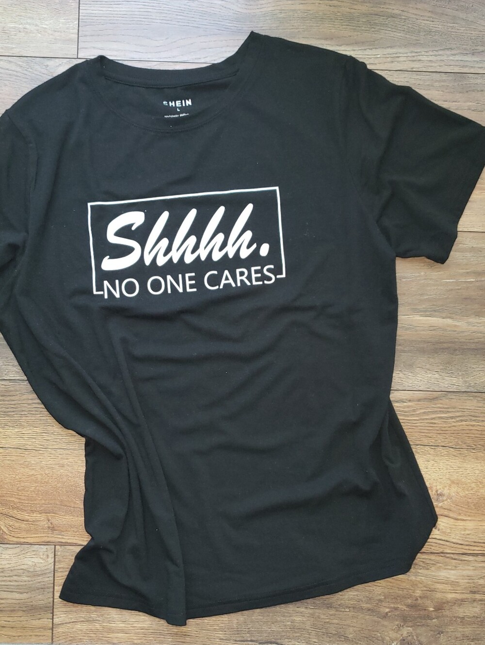 SHEIN Black Graphic Tee with White Logo "Shhh" - Picture 2 of 3